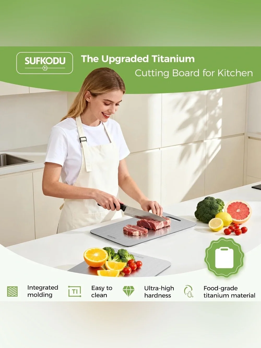Titanium Cutting Board Set of 3, 100% Double-Sided Titanium Cutting Boards